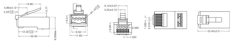 CAT6 UTP Pass Through Connector Dimensional Structure
