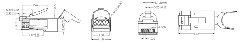 CAT7 FTP fix tail clamp 8P8C FTC 130 RJ45 Connector Dimensional Structure