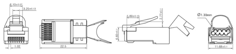 CAT7 FTP fix tail clamp 8P8C FTC 145 RJ45 Connector Dimensional Structure
