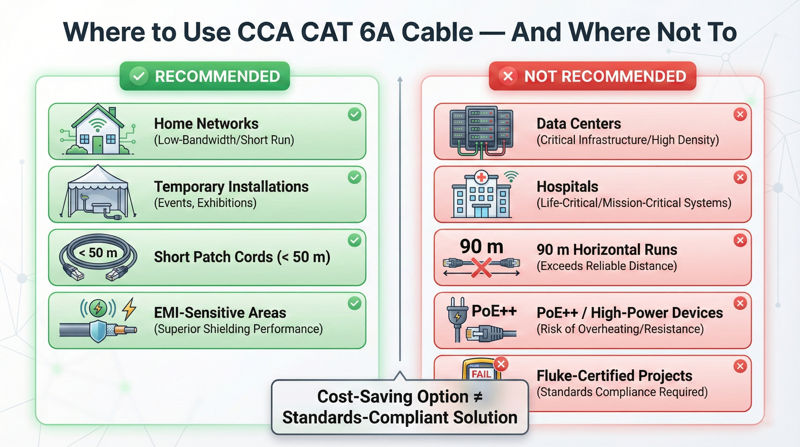 CCA CAT 6A SFTP LSZH Cable Correct vs. Incorrect Application Matrix Diagram