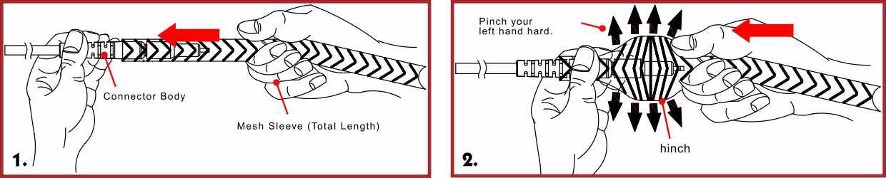 1. Pinch the tail sleeve of the connector body. 1. Pinch the tail sleeve of the connector body.