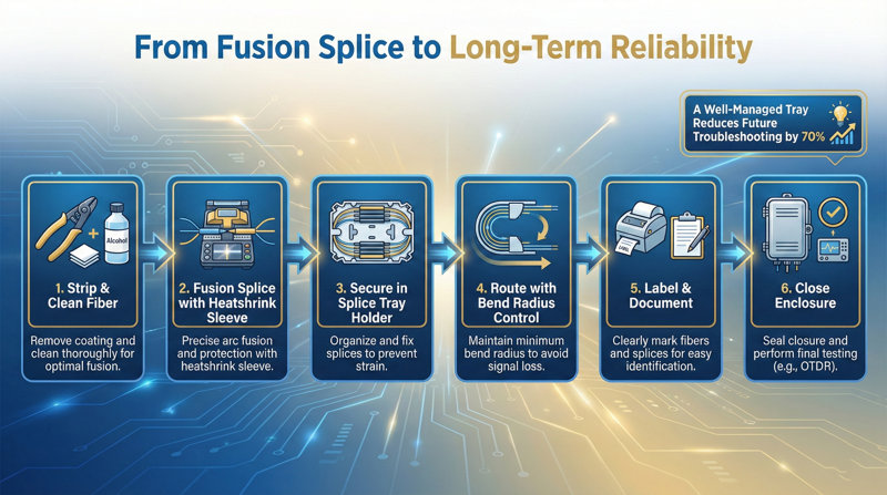 Complete fiber optic management process flowchart (from splicing to operation and maintenance) Complete fiber optic management process flowchart (from splicing to operation and maintenance)