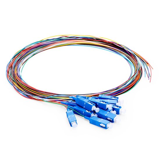 SC UPC 12 Fibers OS2 Single Mode Unjacketed Color-Coded Fiber Optic Pigtail SC UPC 12 Fibers OS2 Single Mode Unjacketed Color-Coded Fiber Optic Pigtail