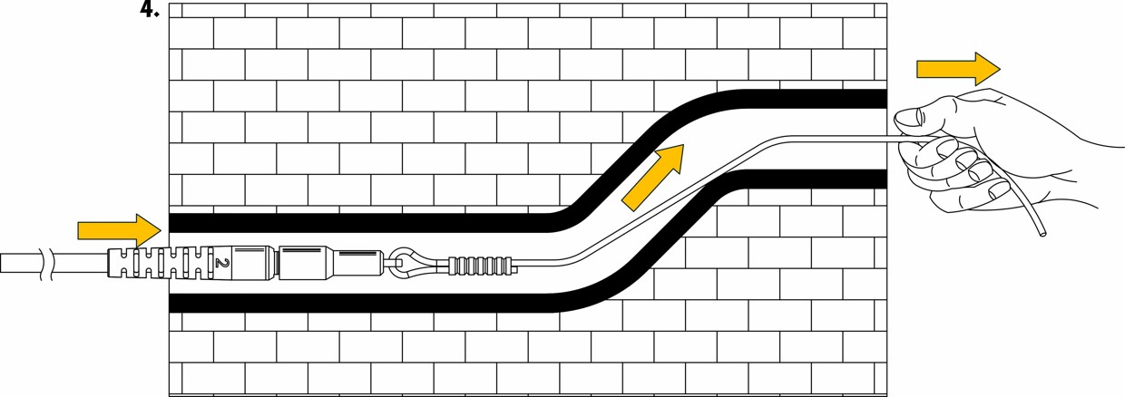 4. Pull the connector body through the wall conduit to the target location using the wire.