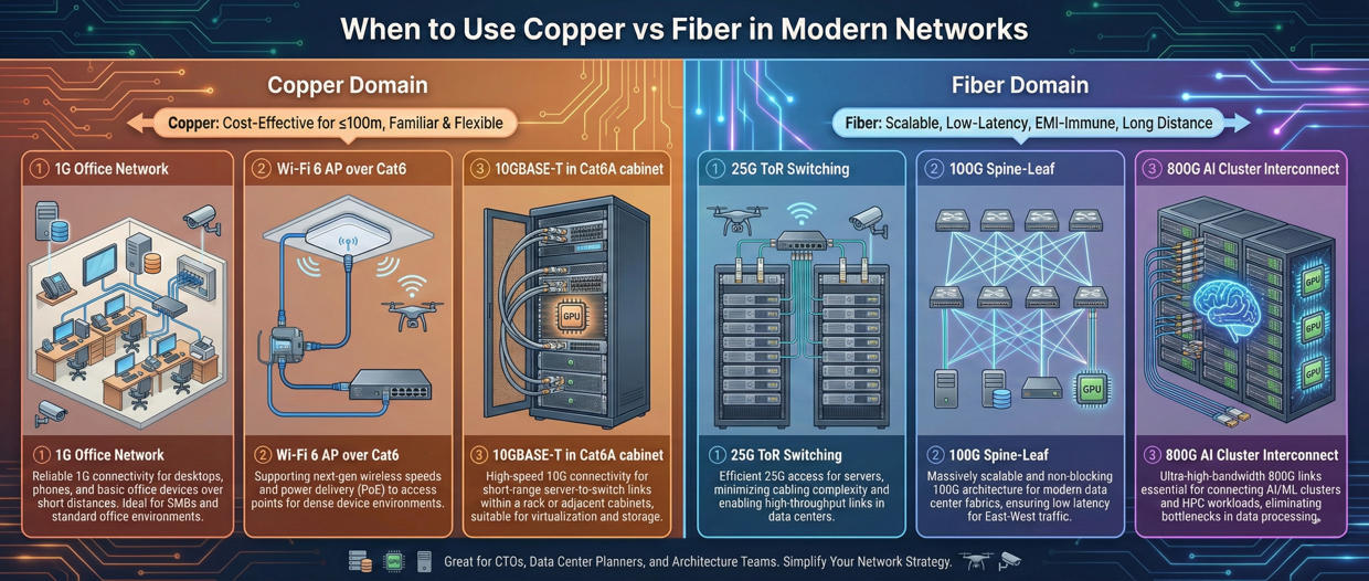 When to Use Copper vs Fiber in Modern Networks When to Use Copper vs Fiber in Modern Networks