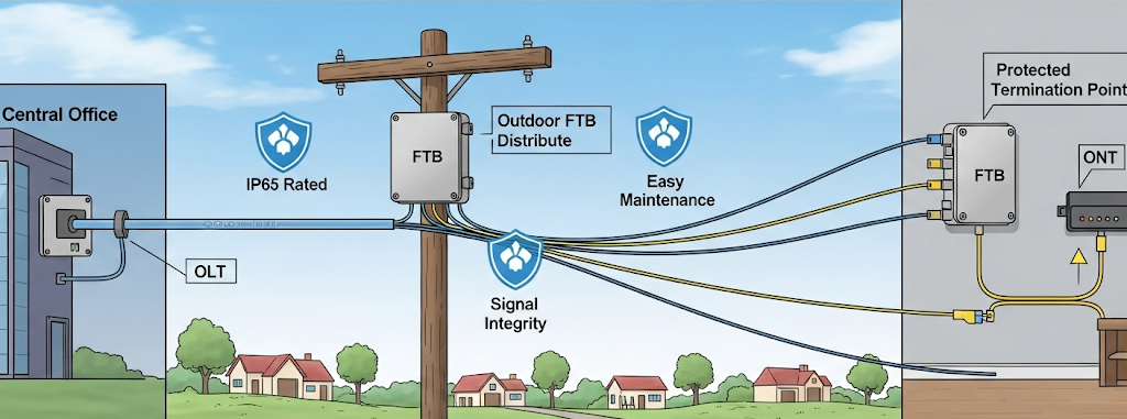 Fiber optic terminal box system integration diagram in FTTH network Fiber optic terminal box system integration diagram in FTTH network