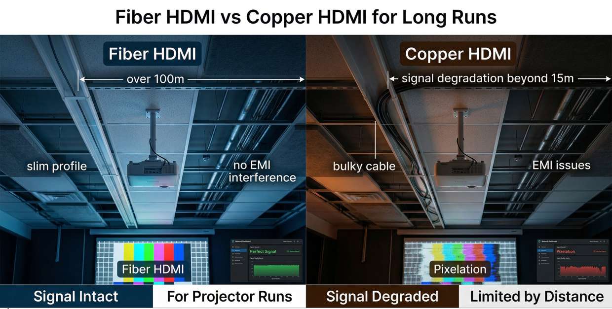 Fiber HDMI vs Copper HDMI for Long Runs Fiber HDMI vs Copper HDMI for Long Runs