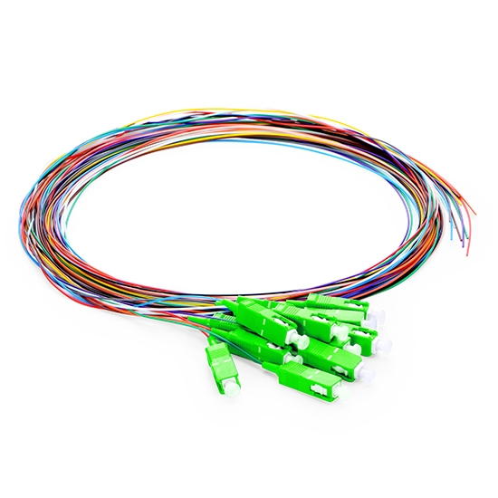 SC APC 12 Fibers OS2 Single Mode Unjacketed Color-Coded Fiber Optic Pigtail SC APC 12 Fibers OS2 Single Mode Unjacketed Color-Coded Fiber Optic Pigtail