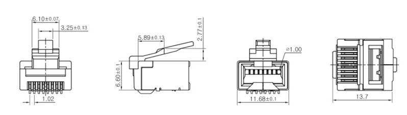 Cat5E FTP 8P8C Short RJ45 connector Dimensional Structure