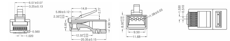 Cat6A UTP 8p8c RJ45 connector Dimensional Structure Cat6A UTP 8p8c RJ45 connector Dimensional Structure