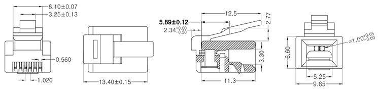 Dimensional Structure-Cat3 6P-2C RJ11 connector