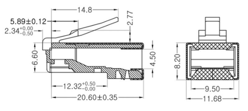 Cat6 8P8C FTP connector Dimensional Structure