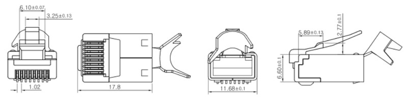 CAT6 FTP fix tail clamp 8P8C RJ45 Connector Dimensional Structure