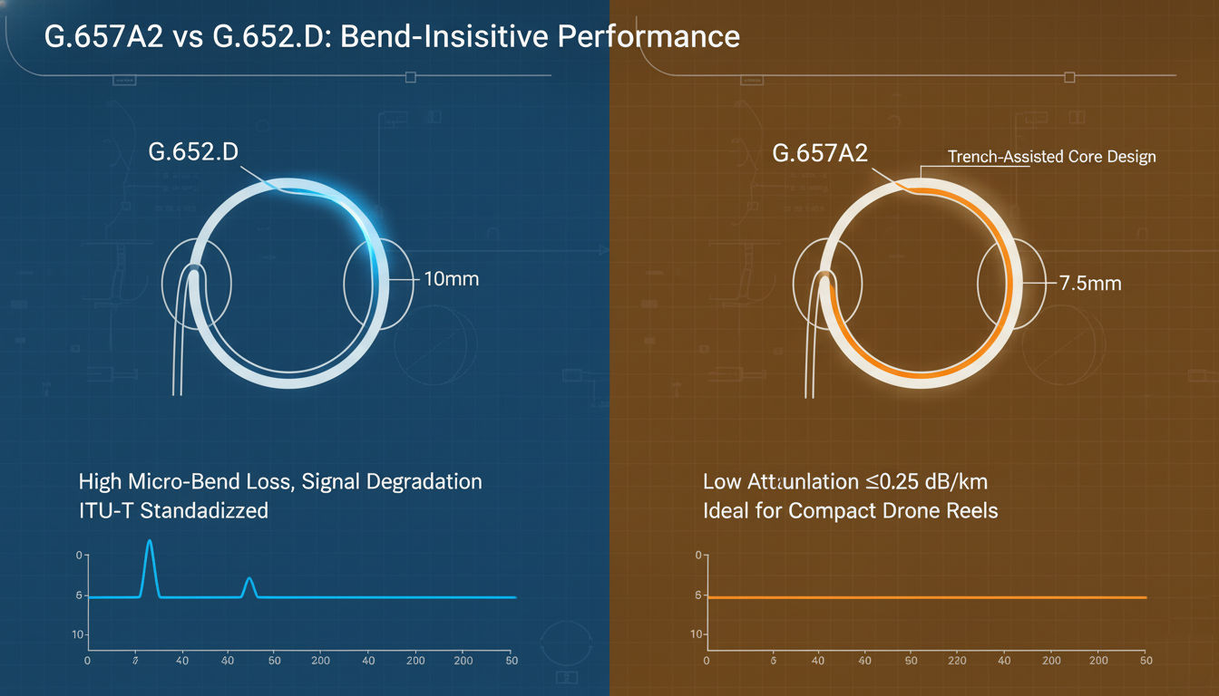 Comparison of bending loss between G.657A2 and G.652.D (signal stability at a radius of 7.5mm)