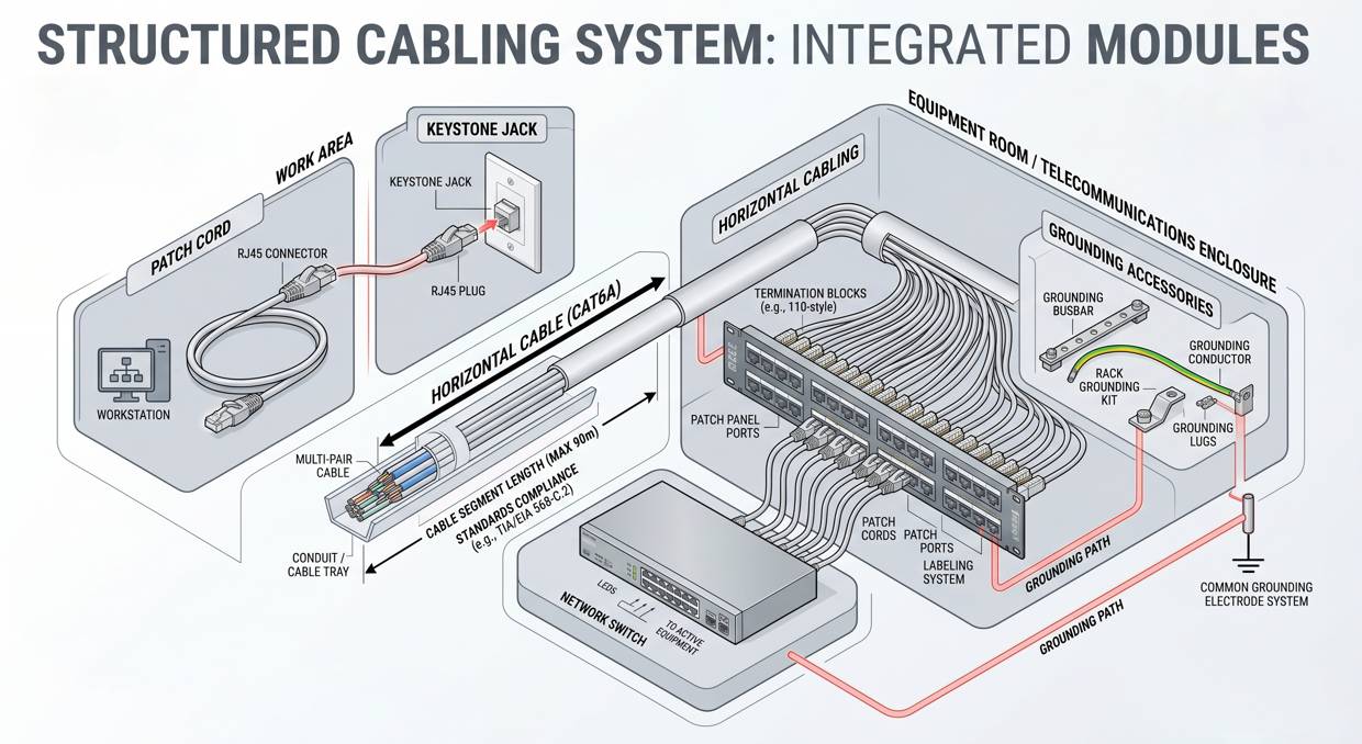 Cable Patch Cord Keystone Jack Patch Panel System Diagram