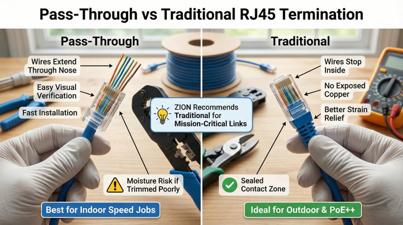 RJ45 Termination Types Pass-Through vs Traditional