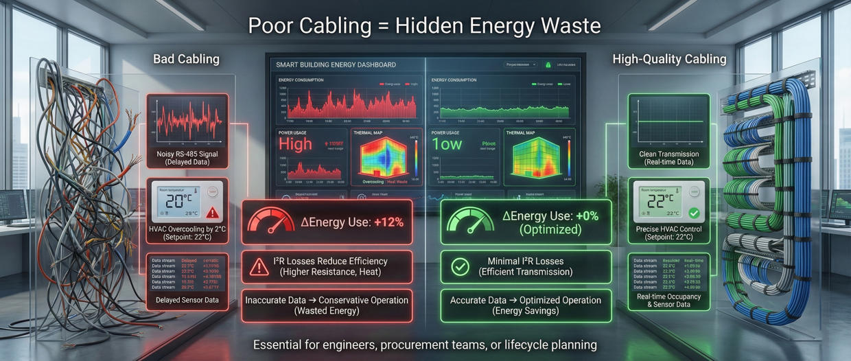 BMS cabling quality vs. energy consumption relationship diagram