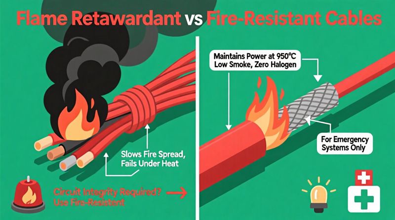 Flame-retardant vs. fire-resistant cable comparison chart (functions and application scenarios)