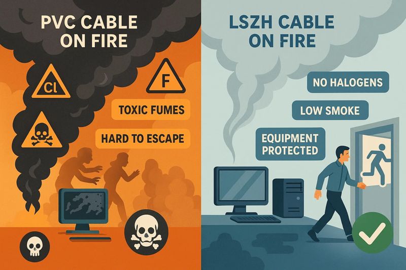 LSZH vs PVC Cable Fire Comparison Chart (Smoke and Toxicity Visualization)