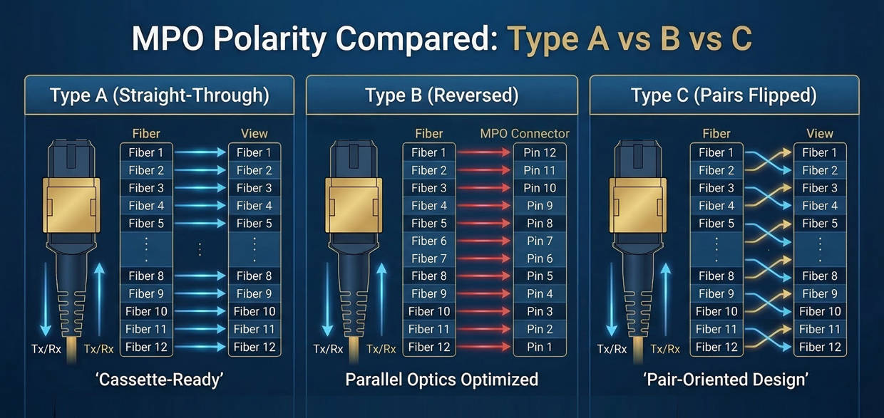 MPO Polarity Compared Type A vs B vs C