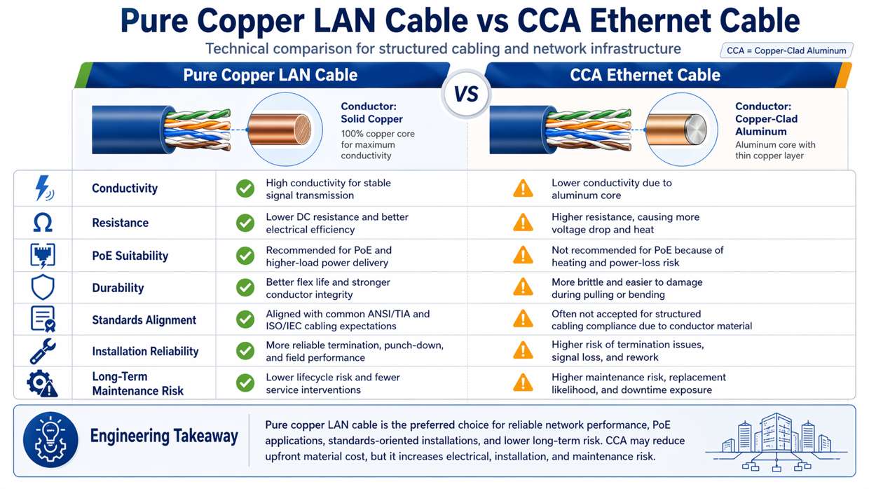 Copper vs CCA Cable Performance Comparison for LAN and PoE