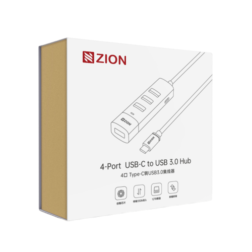NO.ZCF117-Type-C 3.0 Rectangular 4-Port Hub (Black) packing