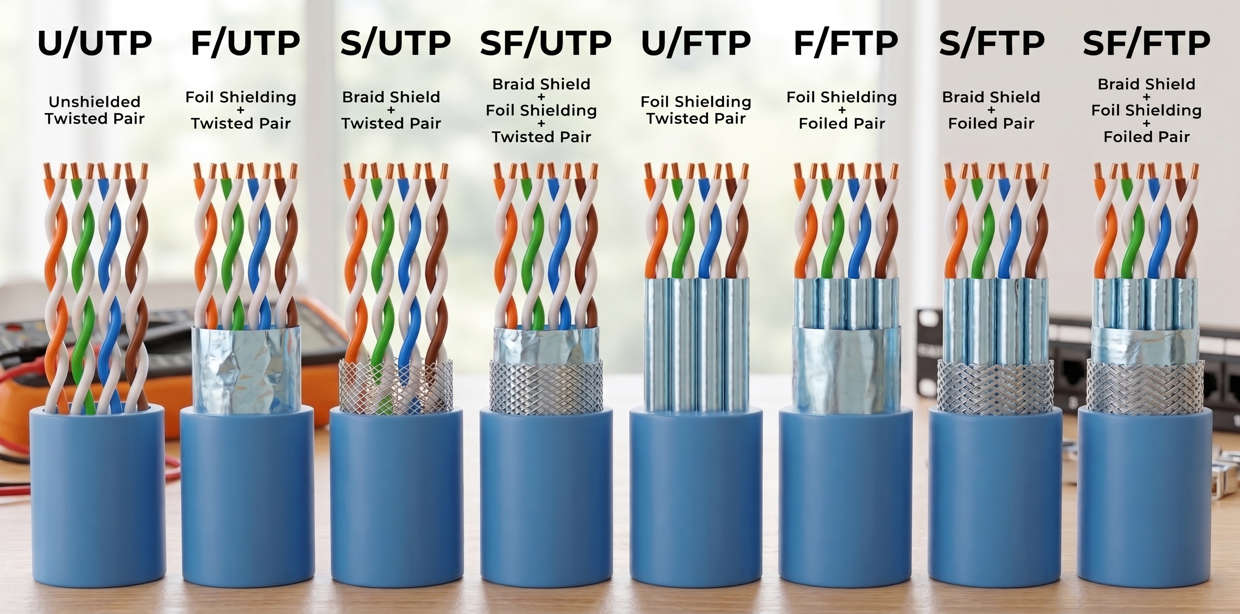 Understanding the Differences U-UTP, F-UTP, S-UTP, SF-UTP, U-FTP, F-FTP, S-FTP, and SF-FTP