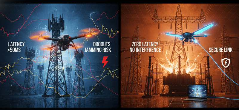 Fiber Optic vs Wireless FPV Performance Comparison Chart
