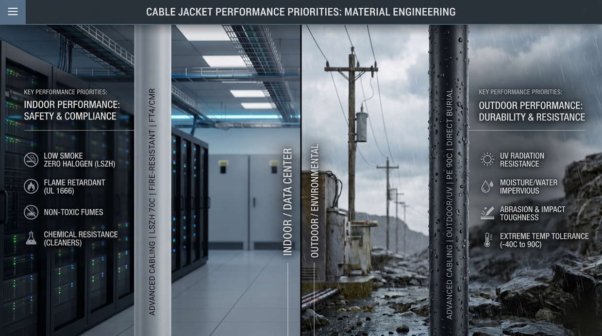 Cable Jacket Performance for Flame UV and Moisture Resistance