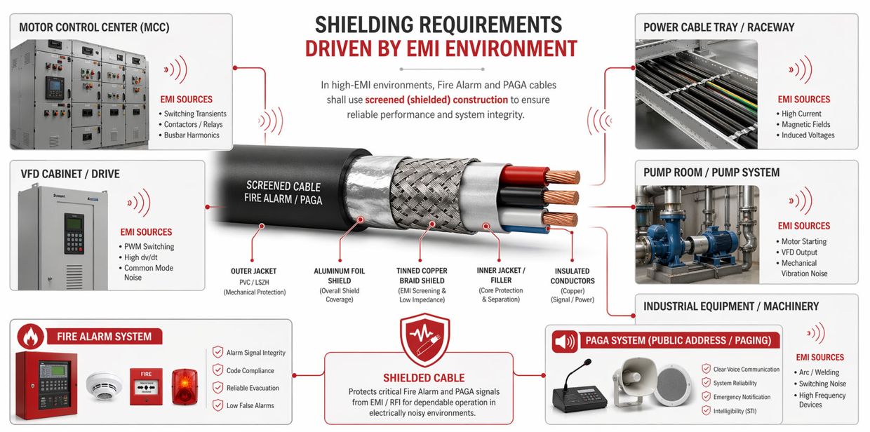 Shielding and EMI Considerations for PAGA and Fire Alarm Cable
