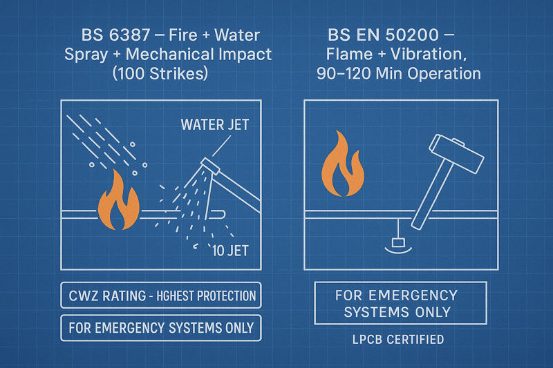 International fire-resistant cable test standard diagram (BS 6387 CWZ BS EN 50200)