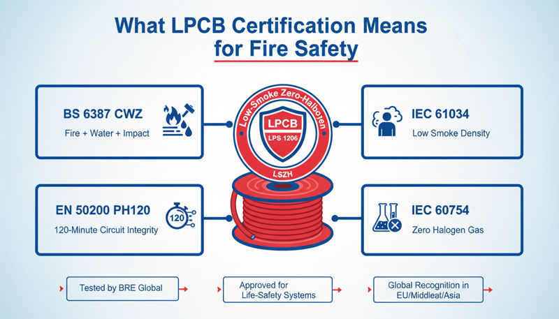 LPCB certification mark and test standard analysis diagram (BS 6387 EN 50200)