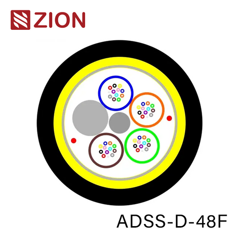 ADSS Cable 48 Fibra óptica,Double Jacket PE All Dielectric self-supporting Aerial,Loose Multi-tube,Monomode óptico para,Aramid yarn,inner water blocking tape,