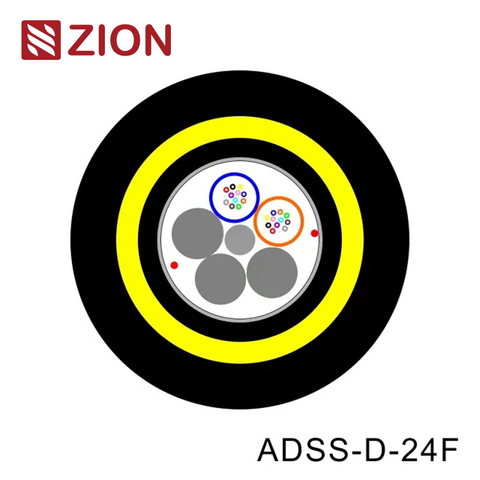 ADSS Cable 24F Fibra óptica,Double Jacket PE All Dielectric self-supporting Aerial,Loose Multi-tube,Aramid yarn,water blocking compound