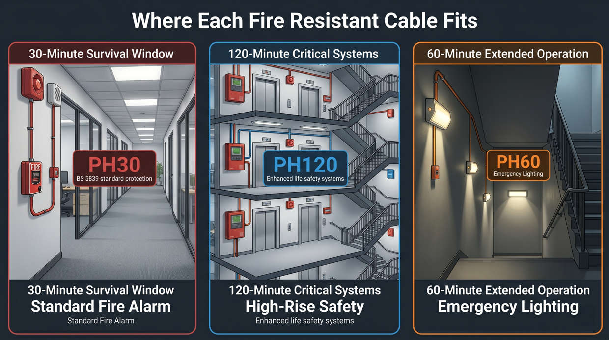 Where Each Fire Resistant Cable Fits