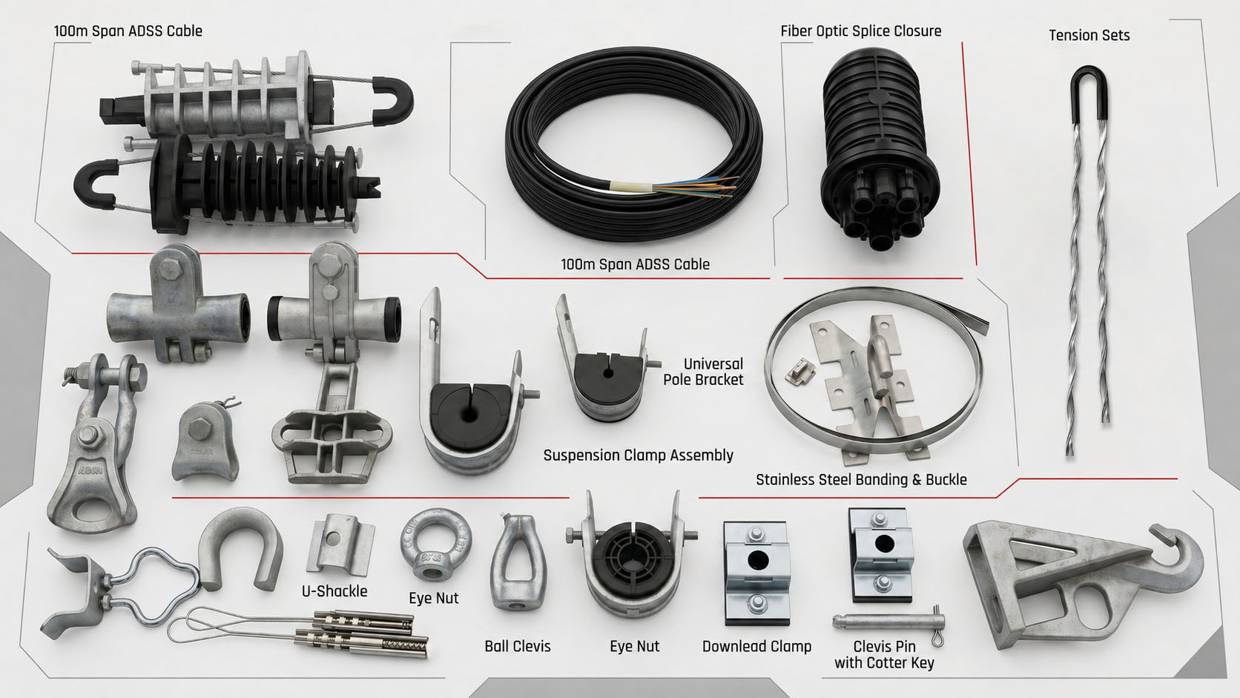 Complete ADSS Accessory Kit for 100m Span Cable Installation