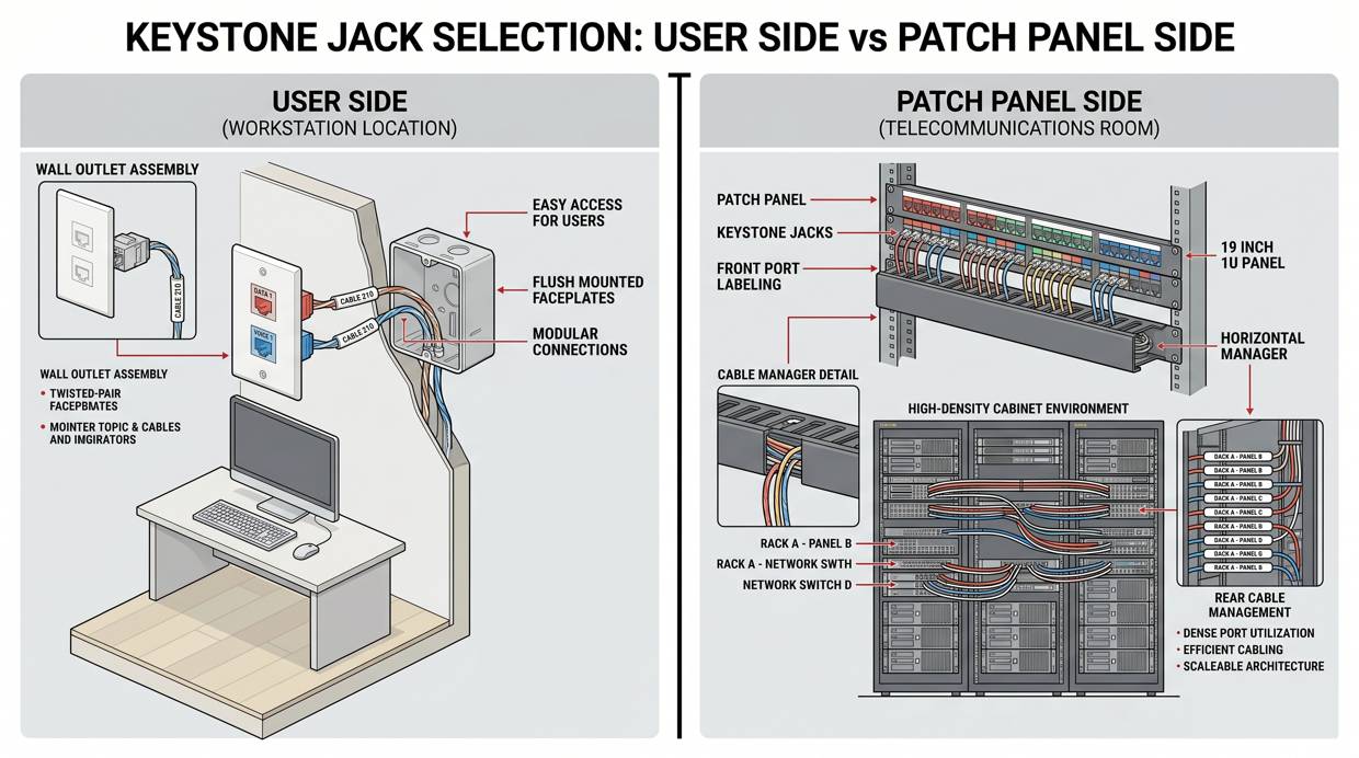 Keystone Jack Selection Logic for User Side and Patch Panel Side