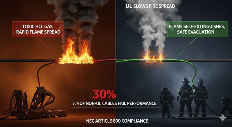 UL vs. non-UL cable fire comparison chart