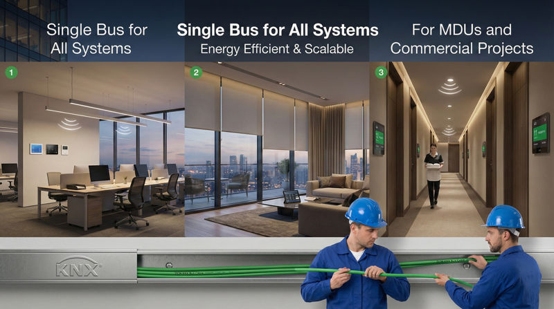 Real-world images of KNX cabling in smart buildings
