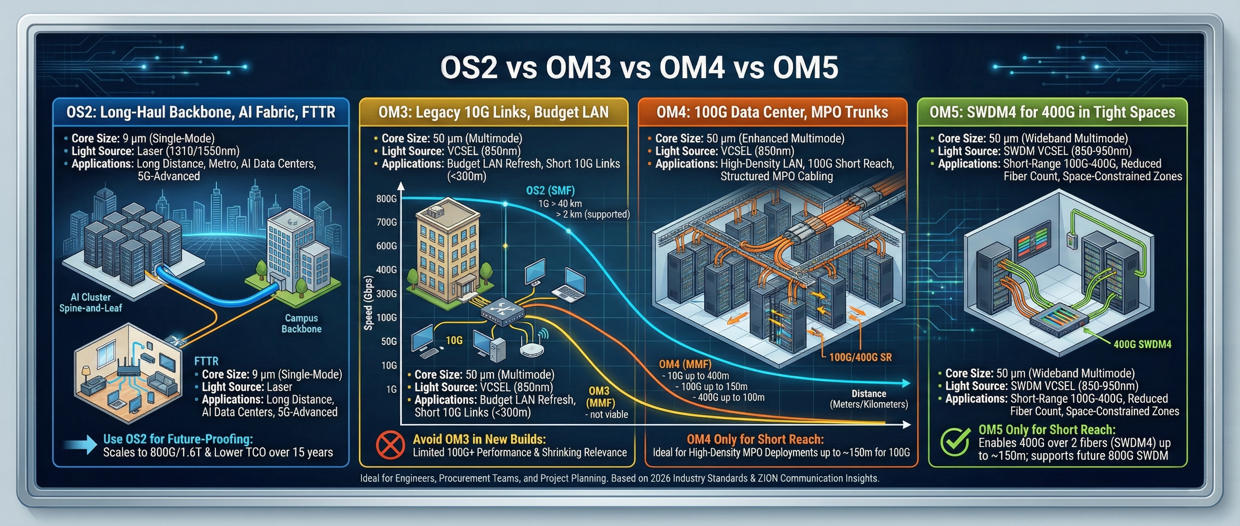 OS2 vs OM3 vs OM4 vs OM5