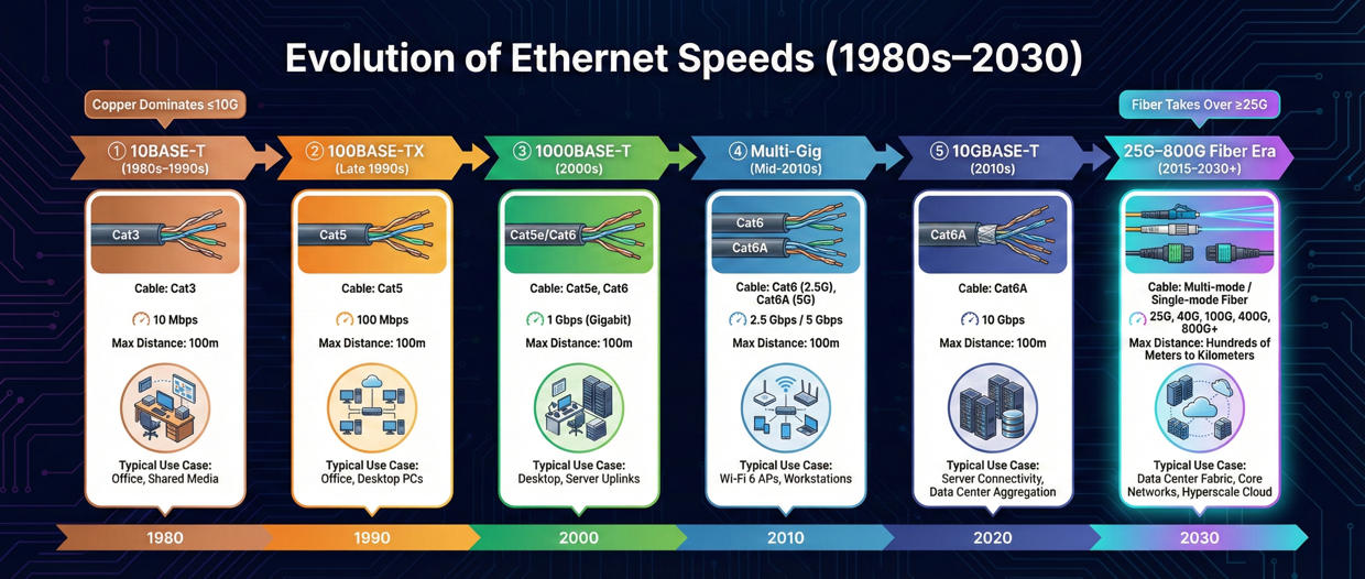 Evolution of Base-T Ethernet Speeds