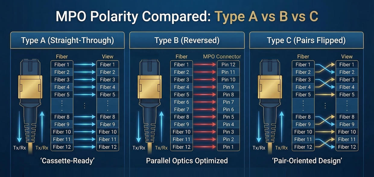 MPO Polarity Compared Type A vs B vs C