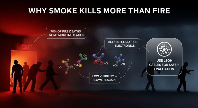 Fire smoke and toxic hazards warning diagram (personnel evacuation and equipment damage)