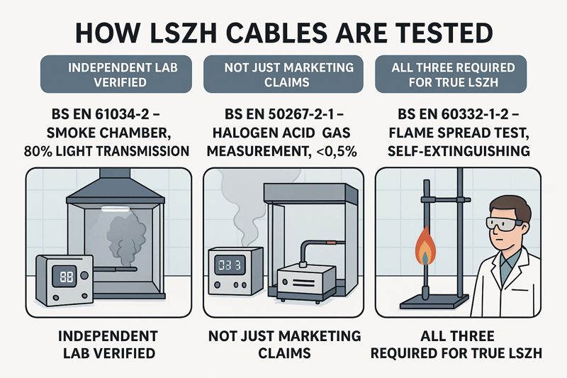LSZH three performance test principle diagram (low smoke, halogen-free, flame retardant)