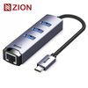 NO.ZCF115-Type-C/Gigabit Ethernet Adapter + 3-Port USB 3.0 Hub (Aluminum Shell)
