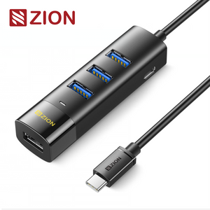 NO.ZCF117-Type-C 3.0 Rectangular 4-Port Hub (Black)