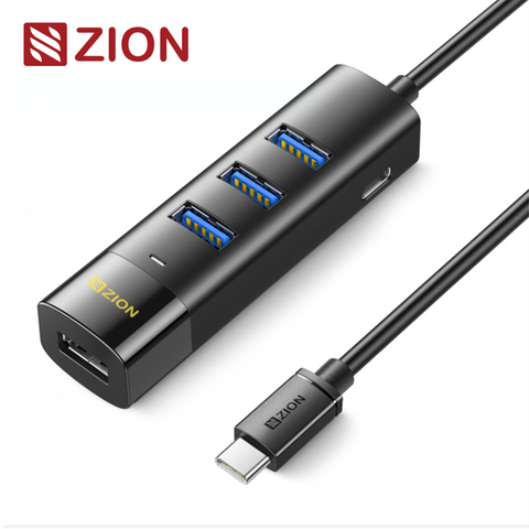 NO.ZCF117-Type-C 3.0 Rectangular 4-Port Hub (Black)