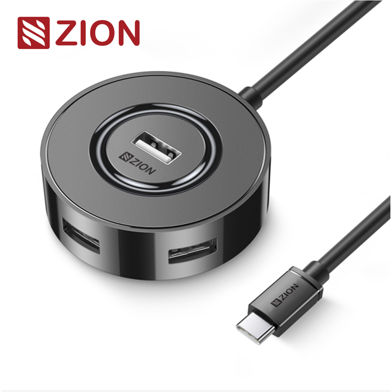 NO.ZCF111-Type-C 2.0 Round 4-Port Hub (Black)