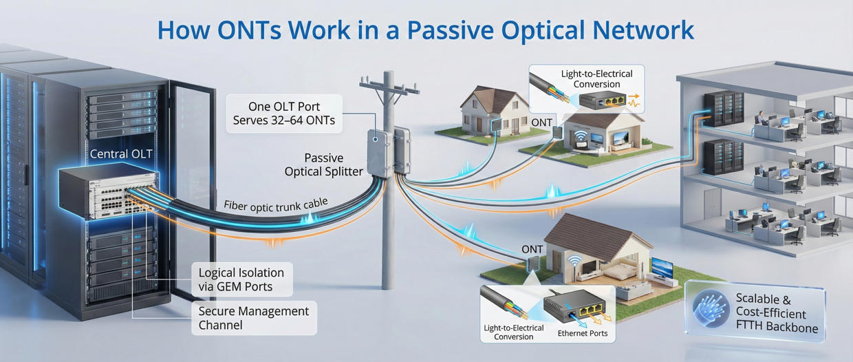 How ONTs Work in a Passive Optical Network