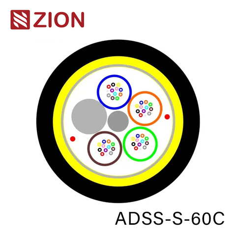 ADSS Cable Single sheath 60F,Span 150m fibra óptica All Dielectric self-supporting Aerial,Loose Multi-tube,Monomode óptico para,Aramid yarn,inner water blocking tape